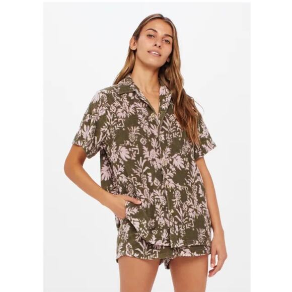 The Upside Tops - THE UPSIDE NWT Evereve Cocos Stella Collared Terry Cloth Shirt // L